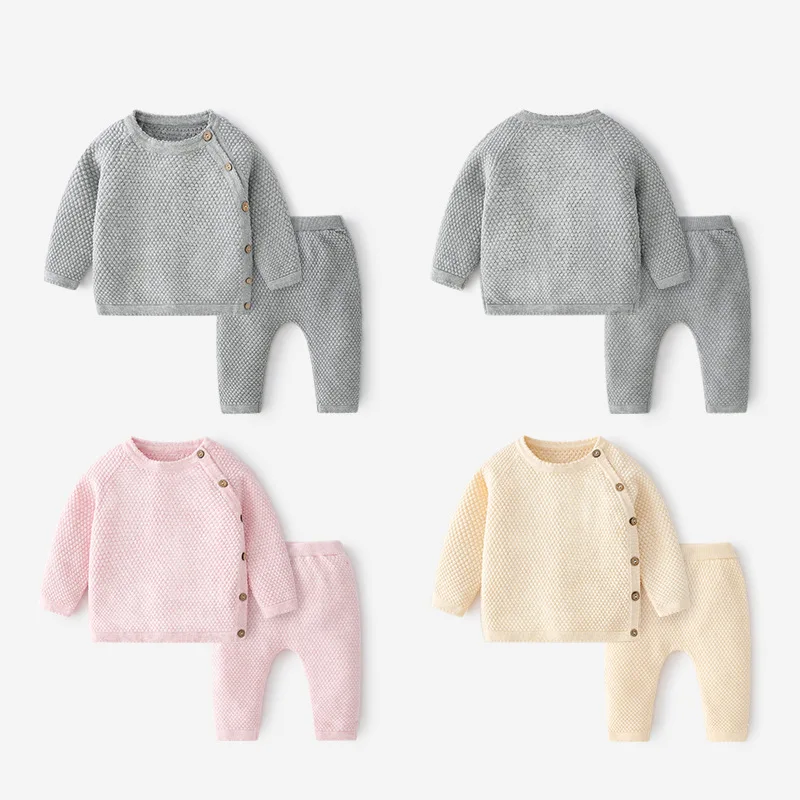 Baby Boy Girl Clothes Sets Spring Newborn Baby Girl Clothing Tops + Pant Outfits Knit Sweater Baby Pajamas Set