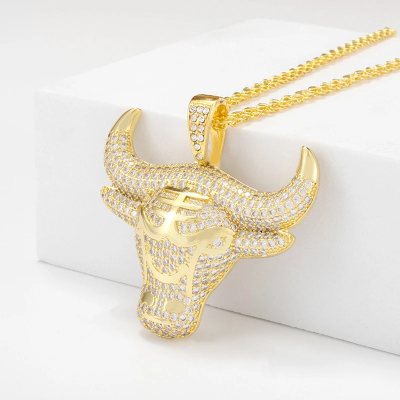 Hip Hop Popular Alloy Bull Head Iced Out Pendant Trendy Personalized Necklace Jewelry Accessories