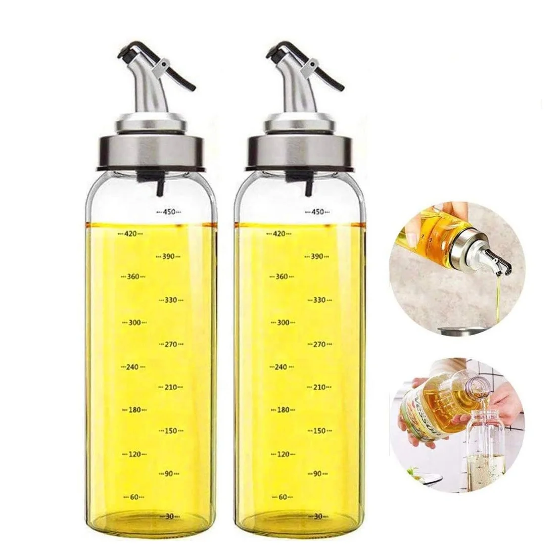 No-Drip Lead-Free Glass Oil Container for Vegetable Olive Oil Dispenser Bottle