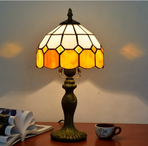 Tiffany Lamp W20H18 Inch Red Yellow Rose Floral Style Stained Glass Antique Table Lamp