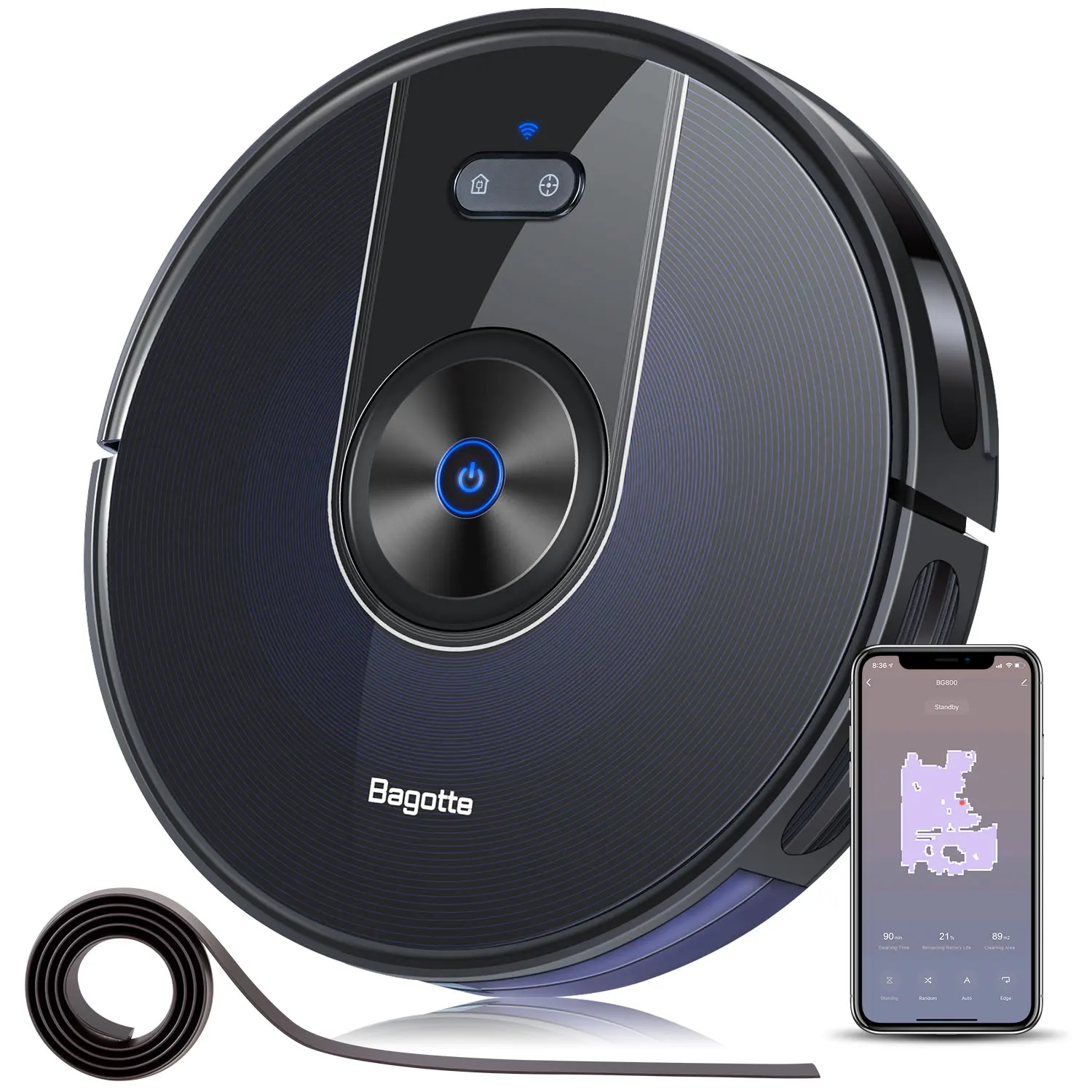 
Bagotte BG800 on Sale Light Weight Easy Cleaning Mobile Phone APP Control Robot Vacuum Cleaner 