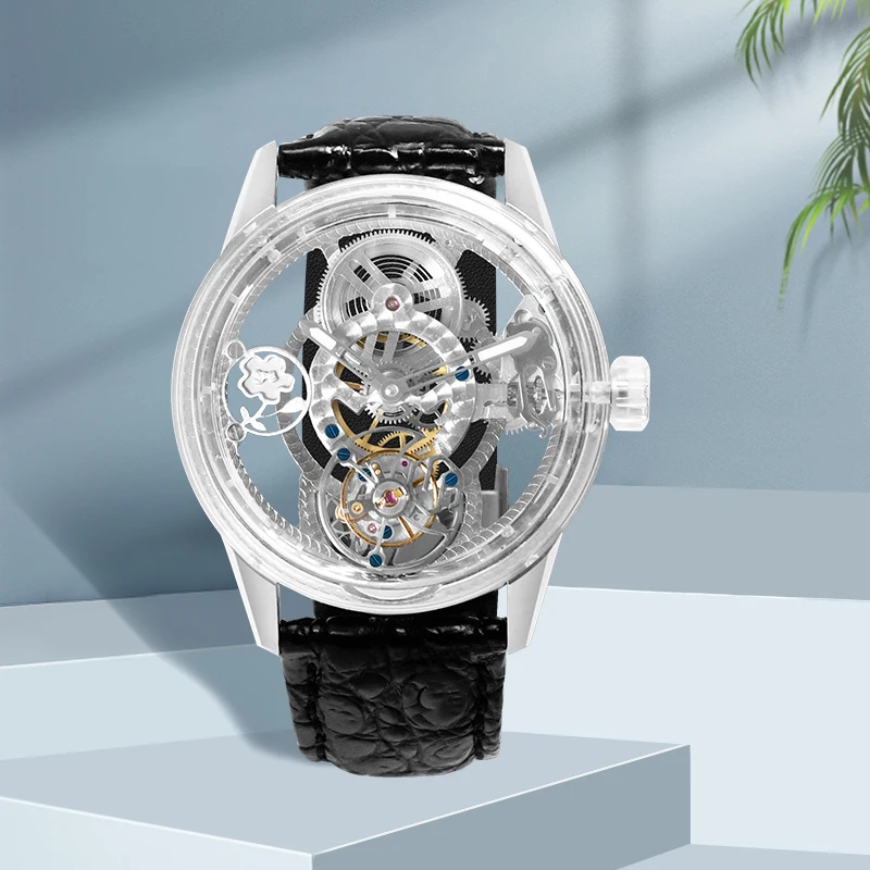 OEM Custom Logo China Sapphire Glass Case 316L Stainless Steel Transparent Hollow Tourbillon Wrist Watch