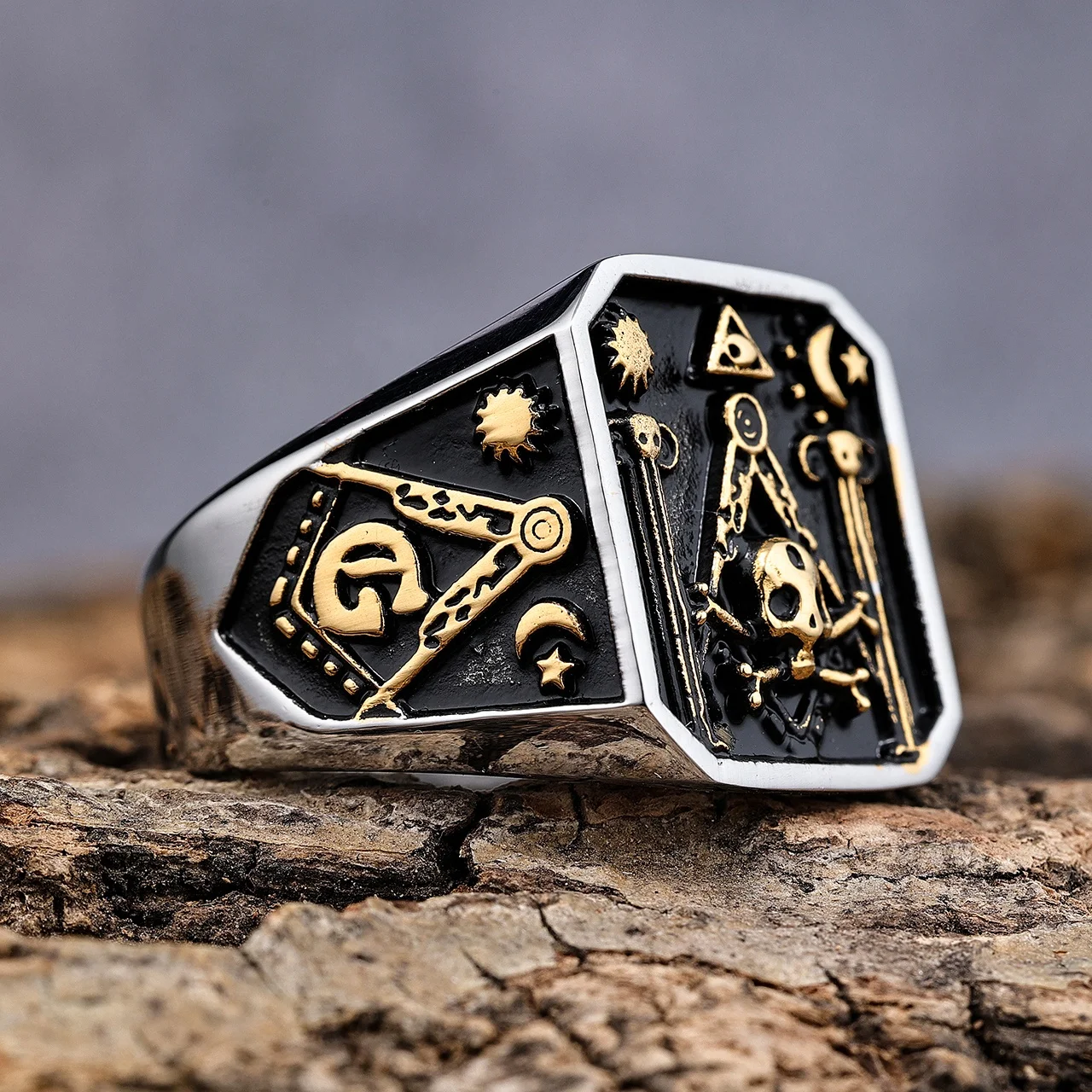 Custom Design Vintage Silver Gold Stainless Steel Freemason Masonic Freemasonry Signet Rings for Men Women