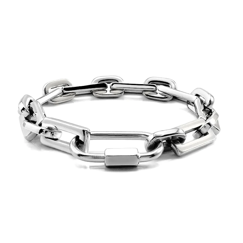 Simple Stainless Steel bracelet for Men Women Thick Geometric Link Chain Bracelet Punk Heavy Lead Nickel free Christmas Gift