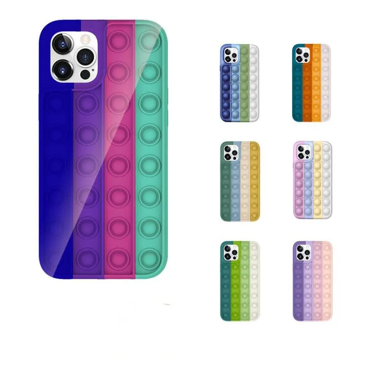 Factory custom Reliver stress silicone poping fidget toys bubble protective cell phone case for iphone