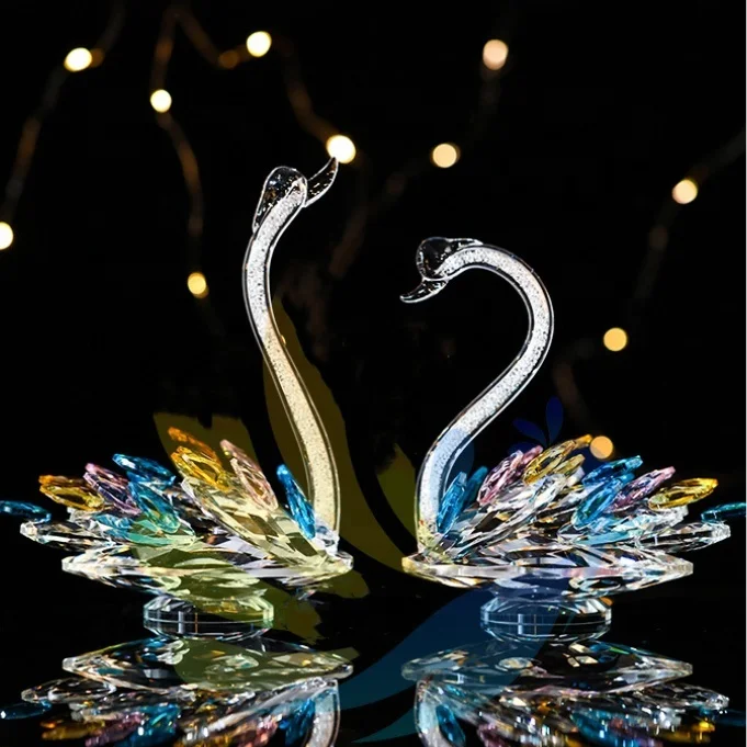 Wholesale Wedding Gifts Home Office Decorative Crystal Animal Figurine Colorful Swan Statue Souvenir Crystal Swan Crafts