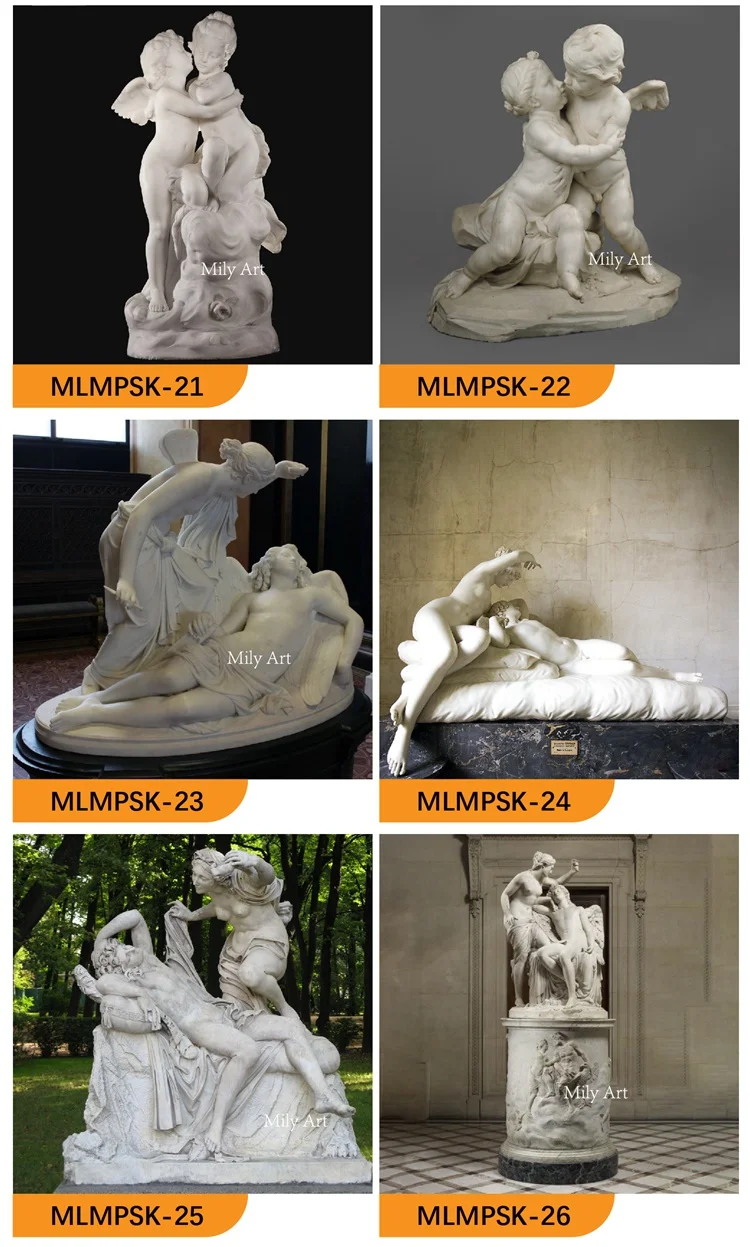 Marble Cupid and Psyche sculpture