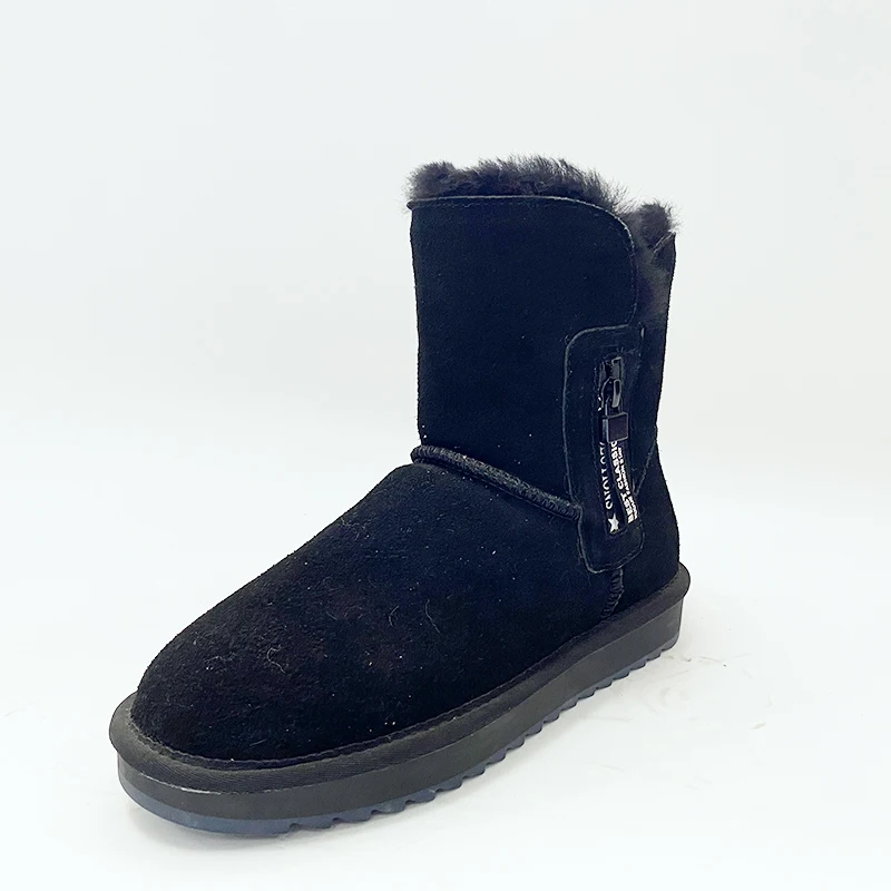 Hot Selling Round Toe Street High Top Board Boots Black Leather Casual Women Ankle Winter Boots