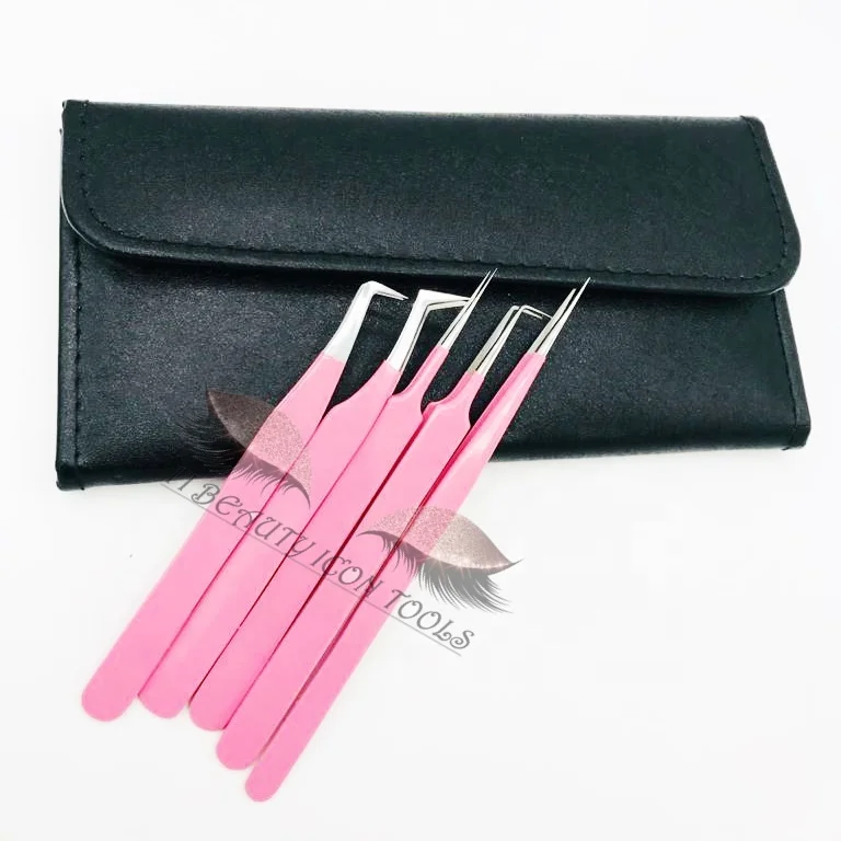 Розовое порошковое покрытие с простым захватом и серебряными наконечниками пинцет для наращивания ресниц из нержавеющей стали индивидуальным