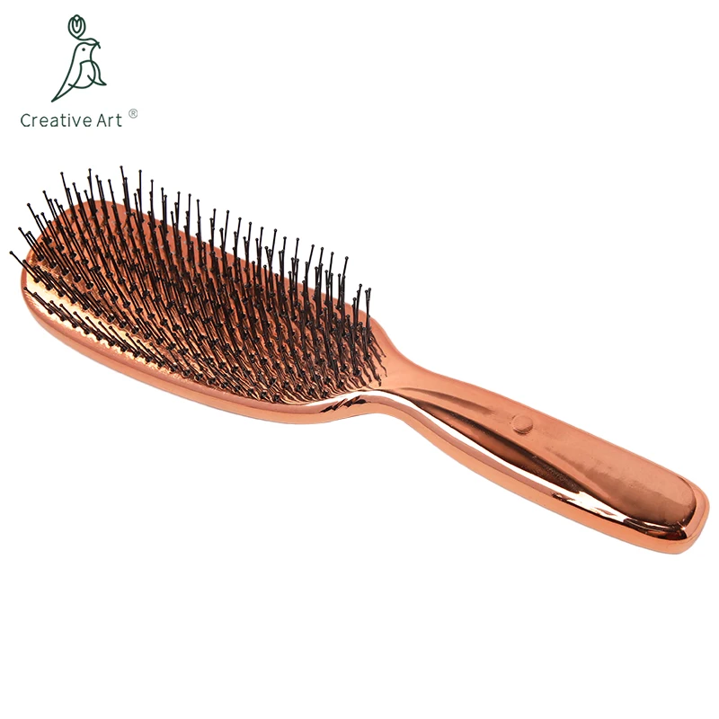 New Hot Sale rose gold color paddle extension wet and dry detangling hair brush stage teeth nylon bristle hairbrush wholesale