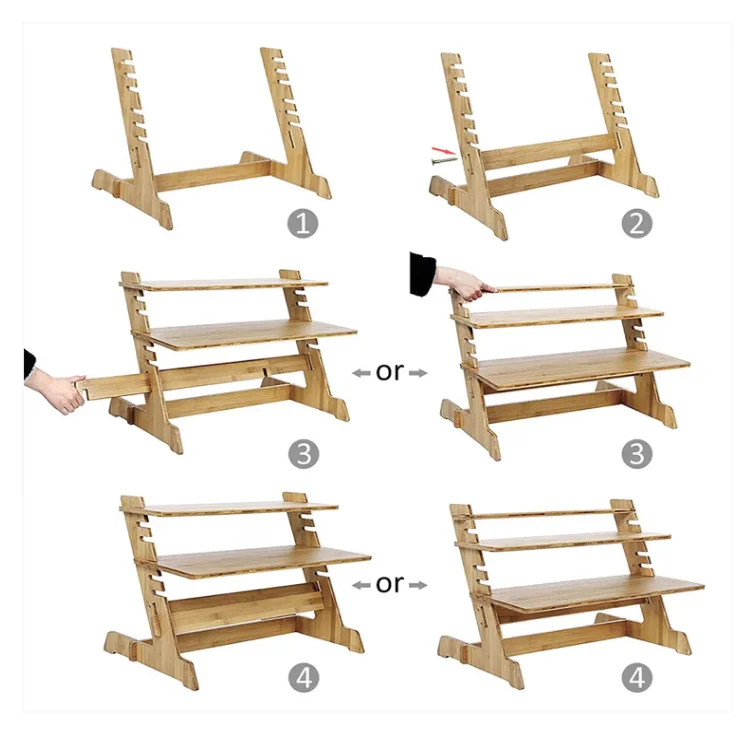 eco friendly  bamboo standing monitor stand desk convertor riser for monitor
