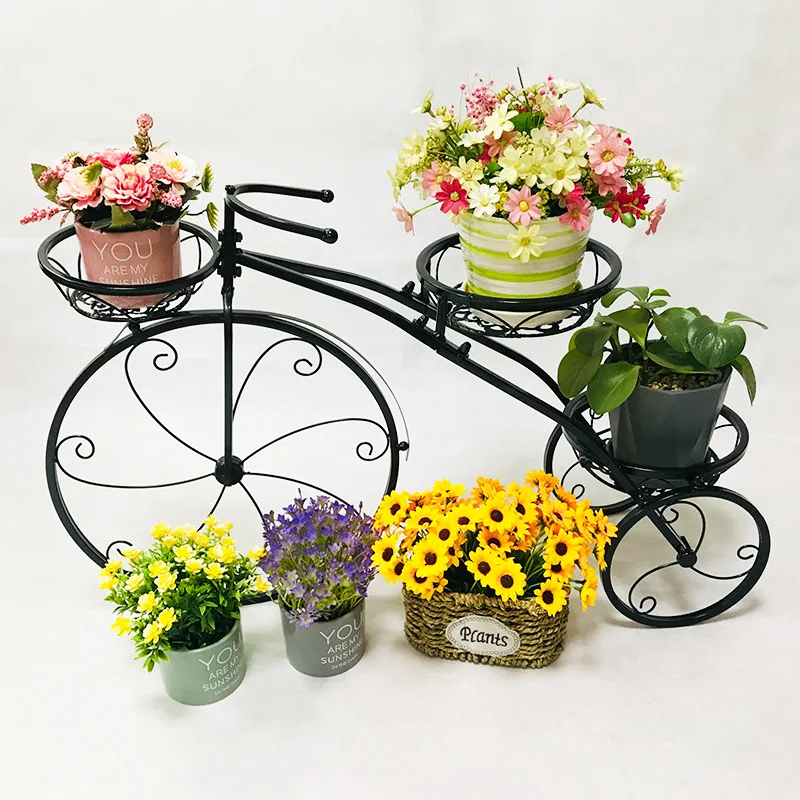 Good Quality Nordic Style White /Black/Pink Planter Stand Garden Decoration Bicycle Metal Iron Plant Stand For Flower Pot