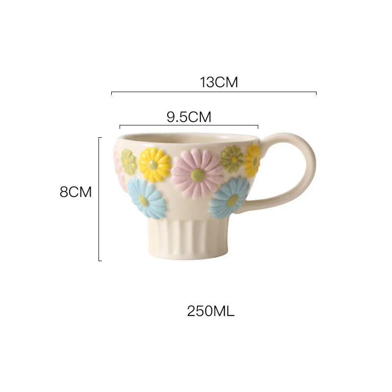 Hand Made Creamic Relief Flower Ceramic Coffee Mug Emboss Ceramic Mug Luxury Afternoon Tea Cup Set