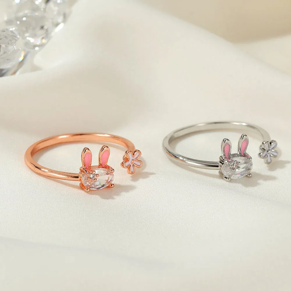 С принтом в виде цветов и животных, стилизованные под маленького кролика Открытое кольцо для детей овальной формы с украшением в виде кристаллов «Гладиатор» с ремешками Регулируемый кролик кольцо