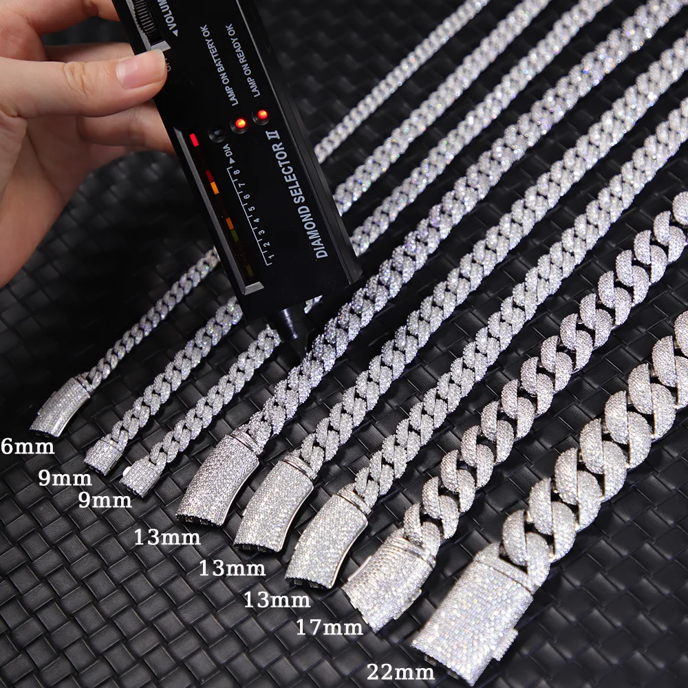 Yy hot-sale VVS moissanite cuban link chian 925 silver fine jewelry necklaces for men pass diamond tester iced out cuban chain