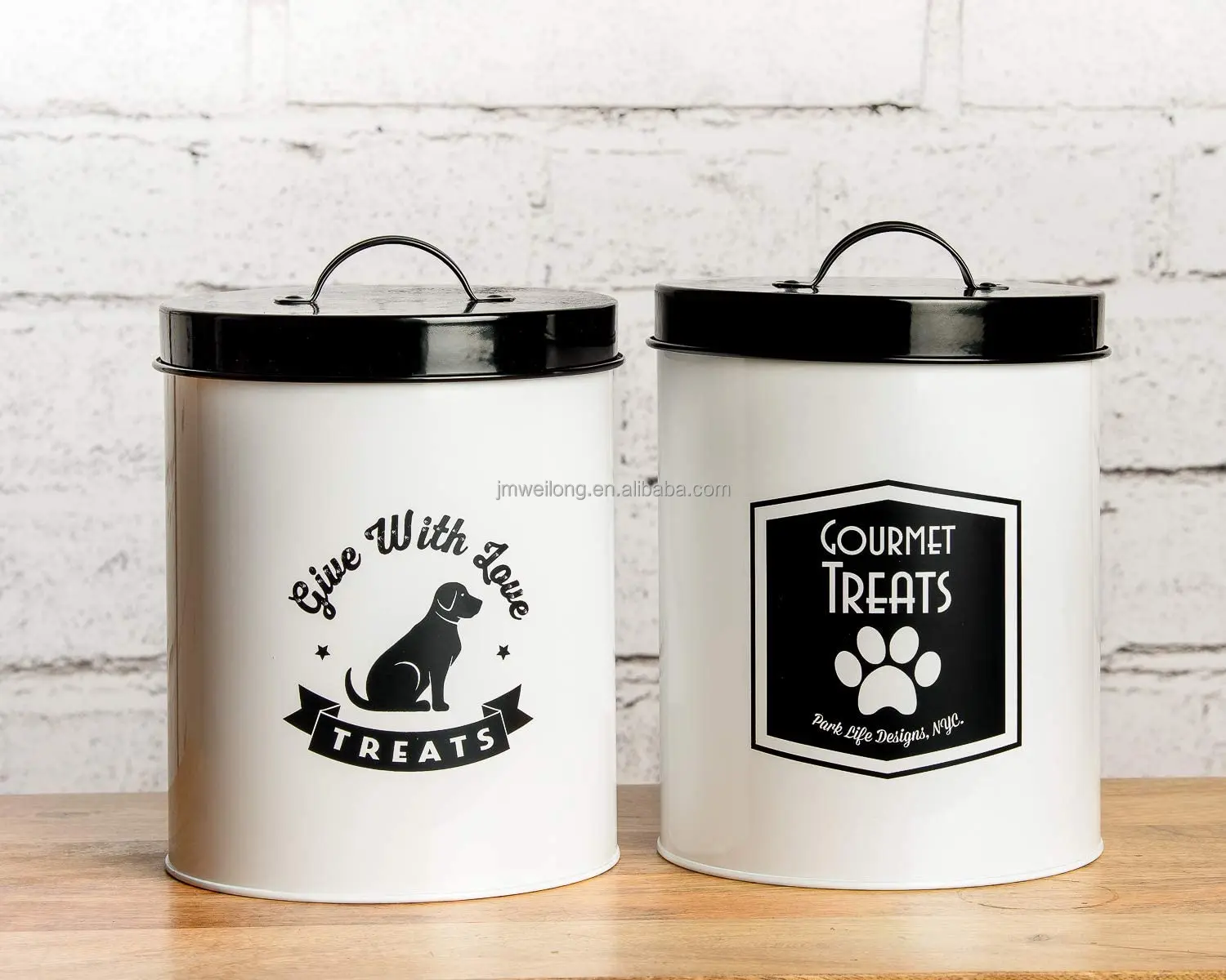 Home Metal Dog Food Storage Canister Vintage Design Pet Food Cat Treats Storage Container Tin Jar
