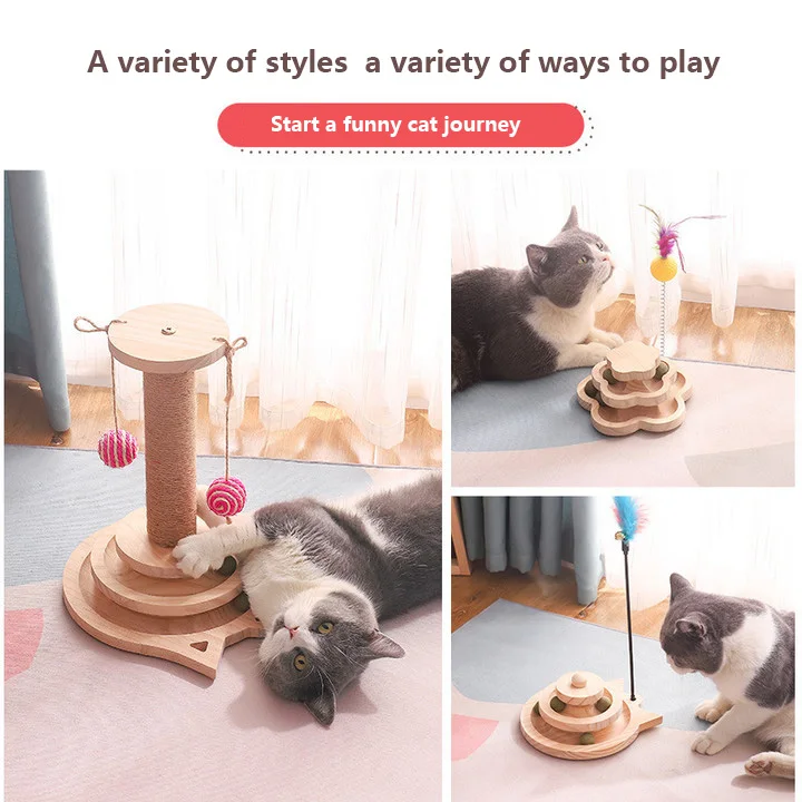 
Cat Climbing Frame Solid wood cat turntablecat scratching post Self-hi combination set turntable distraction Cat toy 