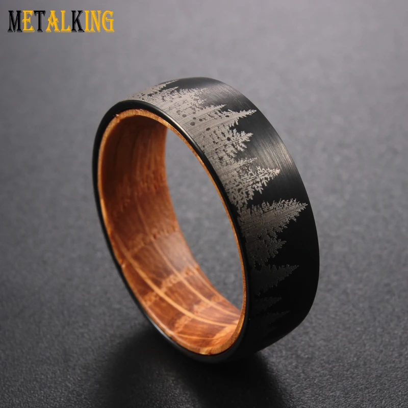 
6mm 8mm Forest Pattern Tungsten Carbide Ring Whiskey Barrel Wood Ring Sleeve Ring Customizable patterns 