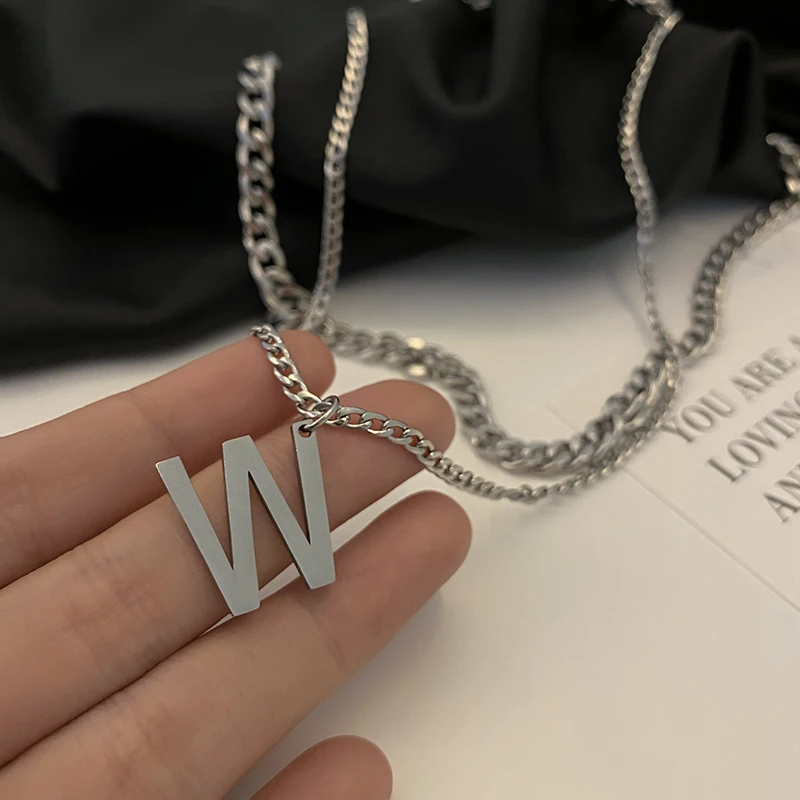 
Fashion letter W female titanium steel double layered sweater chain simple hip hop cuban link chain 