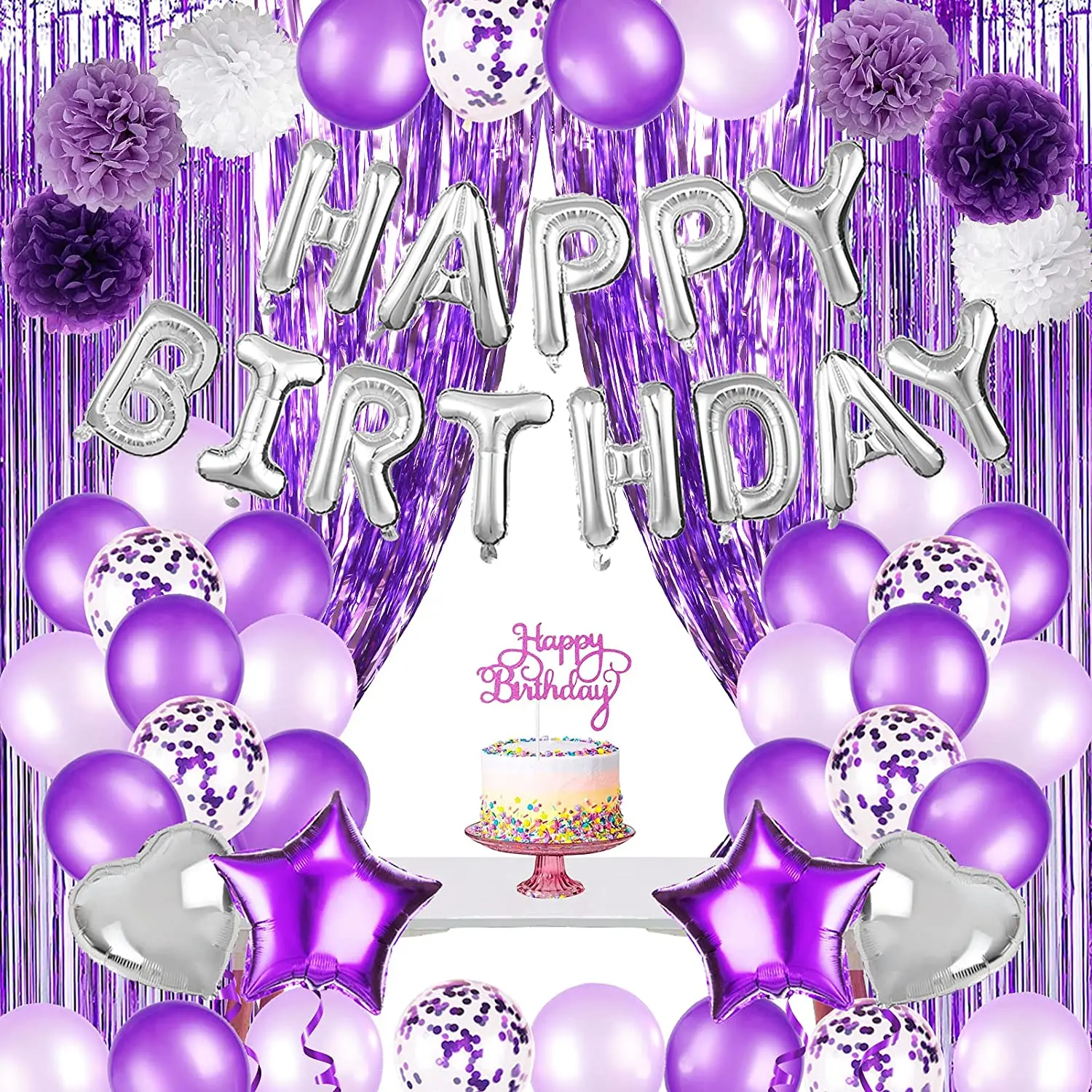 Purple Birthday Party Decorations with Happy Birthday Balloons for Baby Shower Birthday Party supplies