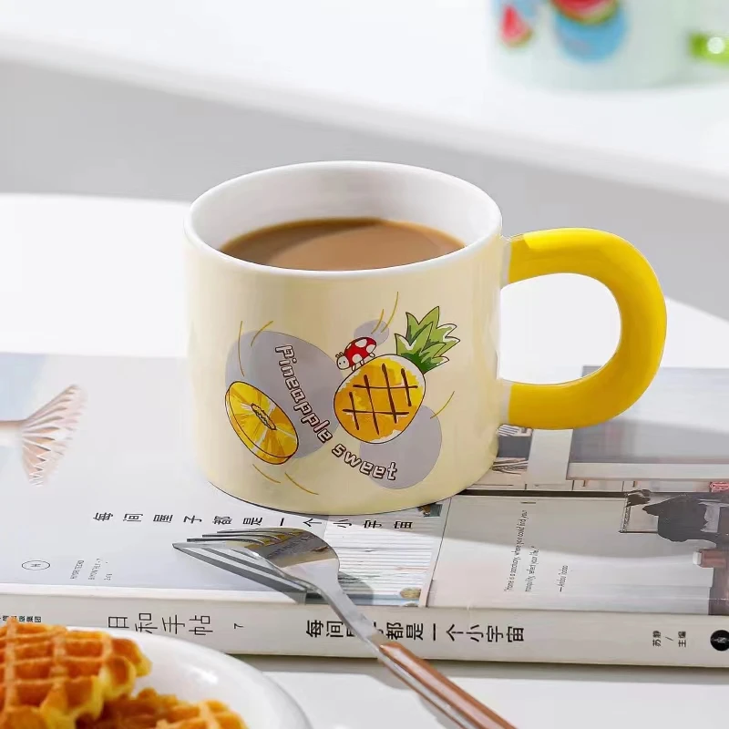 Hot Selling Ins Style Girl Cute fruit Creative Mug 320ml Ceramic Coffee Cup With Fat Handle Customizable Logo