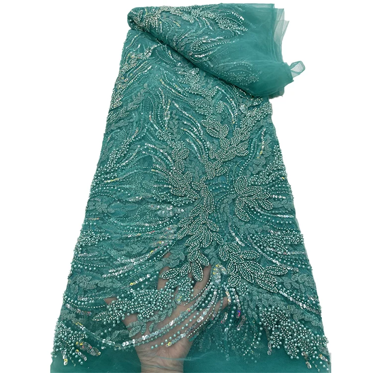 Hottest Luxury Beaded Lace Fabric With Sequin Embroidery Guipure Lace Fabrics For Dress