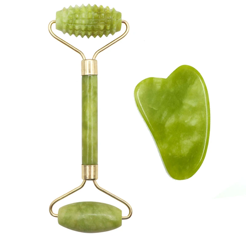 New Massage Roller Guasha Board Double Heads Jade Stone Face Lift Body Skin Relaxation Slimming Beauty Neck Thin Lift