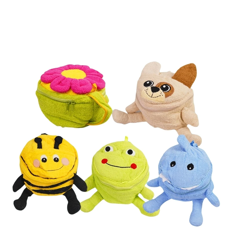 Mini Cartoon Dog Floral Cotton Cloth Foldable Storage Bag Box With Zipper Coin Purse Kids Storage Bags Flexible Storage Basket
