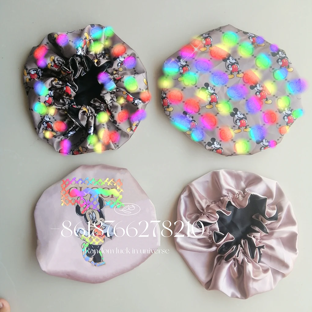 COCO MK family cartoon patterns lovely big lace double layer cute silk baby bonnet