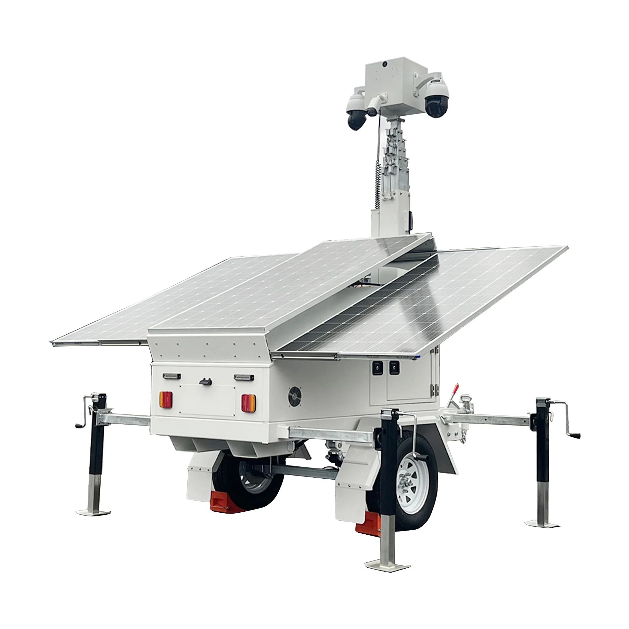 Lithium Battery Solar Tower with 2x PTZ Dome Cameras for CCTV