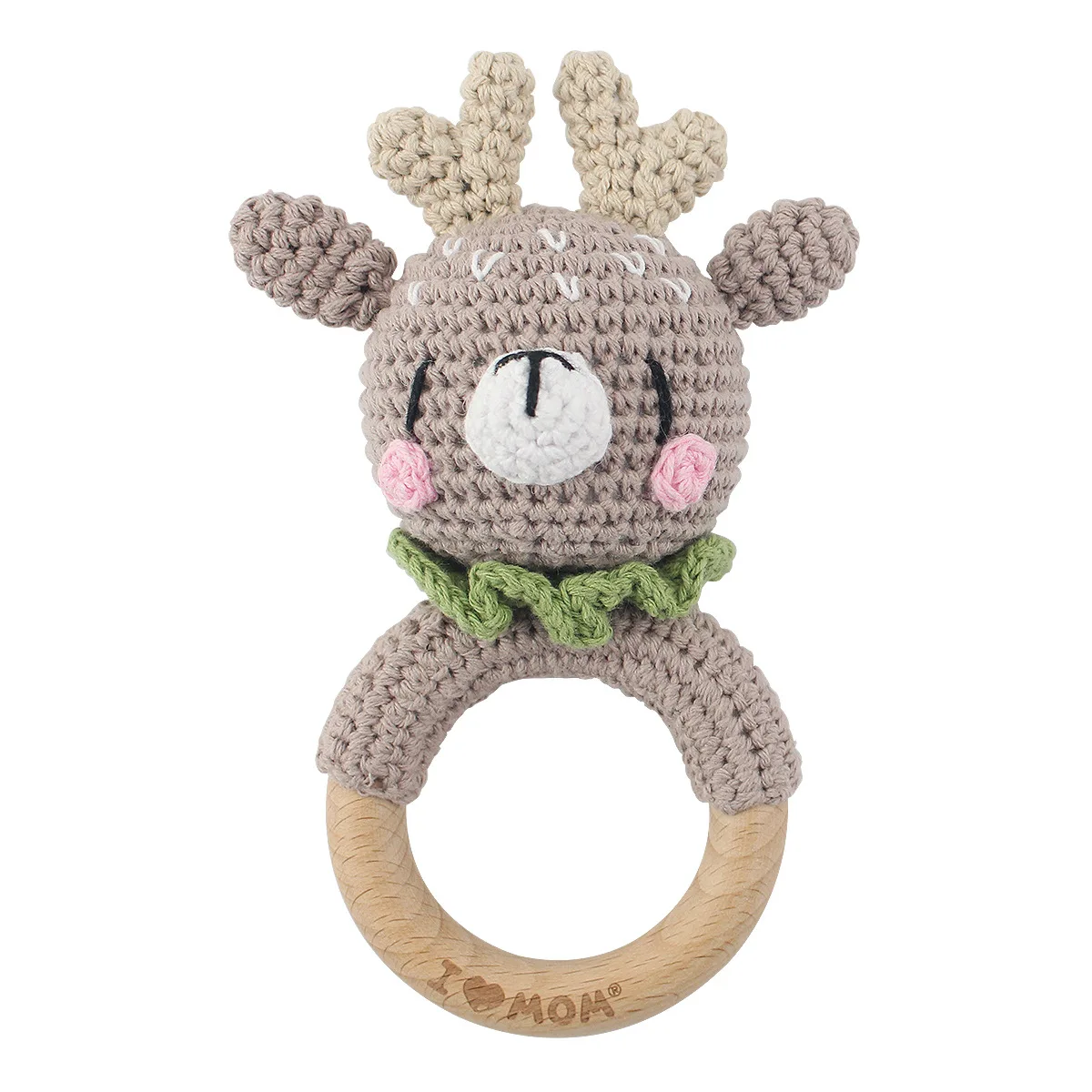 Amazon Hot Clip Chain Food Grade Chew Teething Beads Natural Beech Wooden Circle Ring Original Wood Baby Teether Toys Rattles