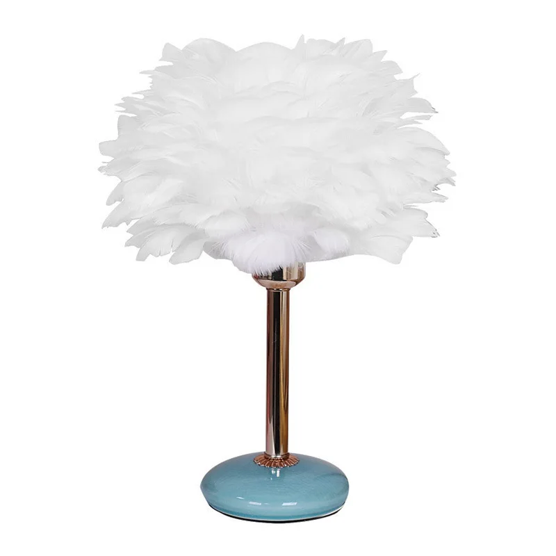 Nordic creative girl dream ceramic lamp warm feather bedside lamp table lamp bedroom, one piece generation