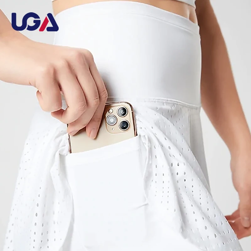 Wholesale Polyester Breathable Pleated Tennis shorts Skirts Leggings For Women Solid  Color White Anti-glare Tennis Bottoms