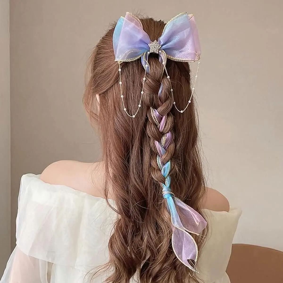 Большой тюль, атласный бант для волос