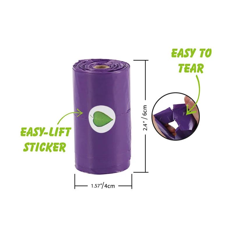 Wholesale Full Degradable Purple Disposable Dog Poop Bag Biodegradable Vest Type Dog Poo Bag For Pets