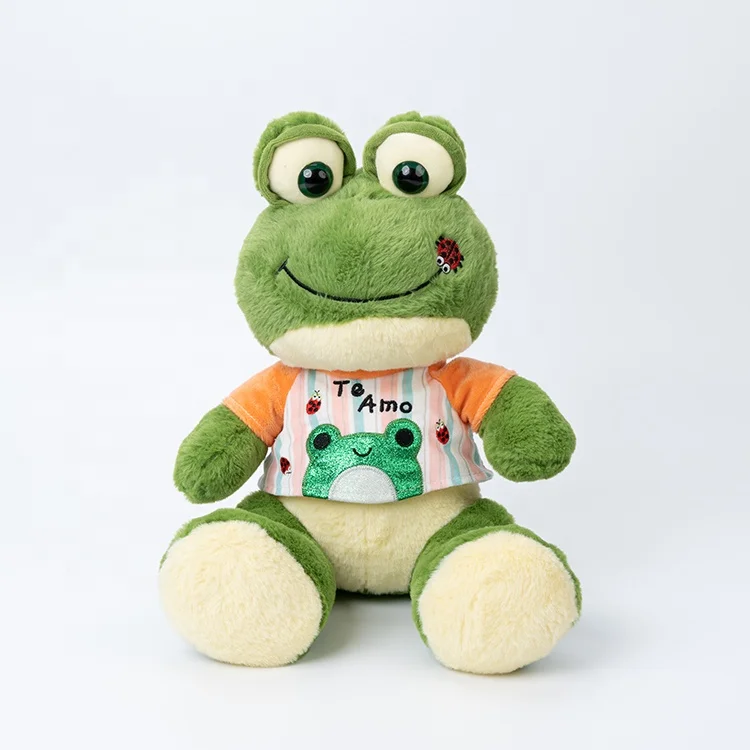 Customized sizes animal soft fabric cute stuffed plush toys for kids green frog animal plush toys
