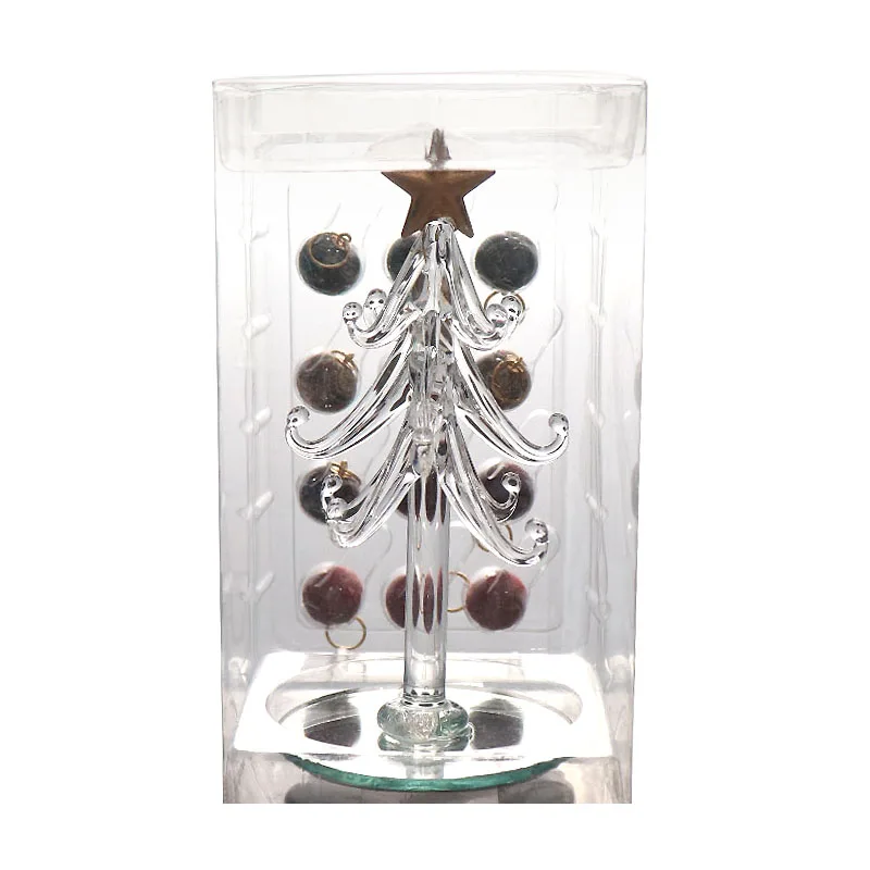 Factory custom H13cm transparent clear mini glass blowing Christmas tree with christmas ball for christmas