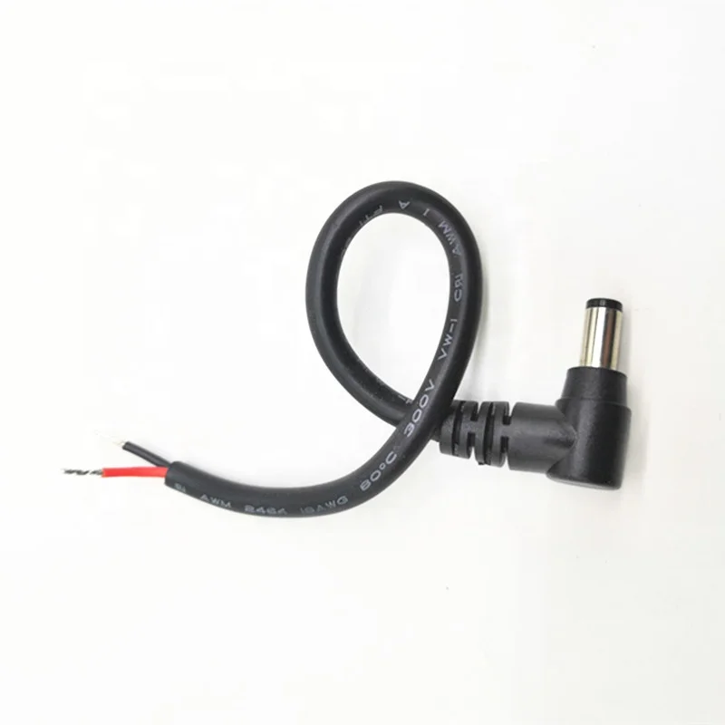 2464 wire 20AWG Black Right angle 5.5x2.1mm male  to DC 5521 male + DC 5.5*2.1mm female  Power plug Splitter Cable