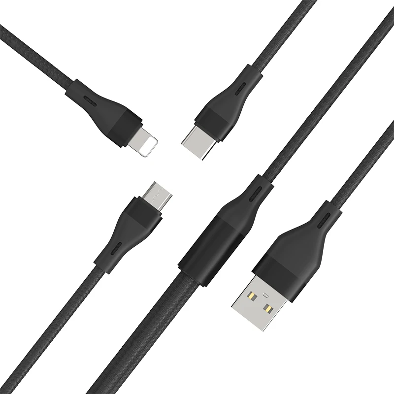 Pink SA 80 3 in 1 USB to micro + iPhone+ type C 2.4 A only Charging Cables with Cotton Braided Metal heads