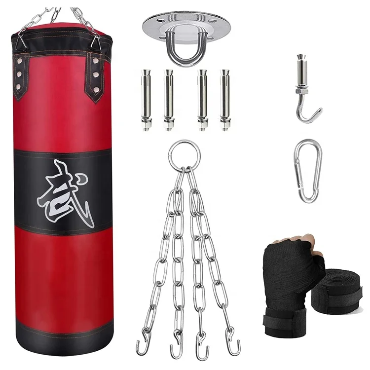 Wellshow Sport Hanging Punching Bag Set UNFILLED Heavy Boxing Kickboxing Bag Punching Bag Hangers for Adults Kids