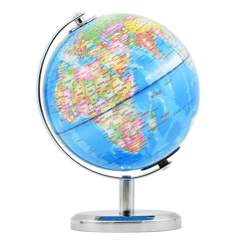 14cm metal with stand rotating geography education globe earth world map globe led lights for school globe teaching tool