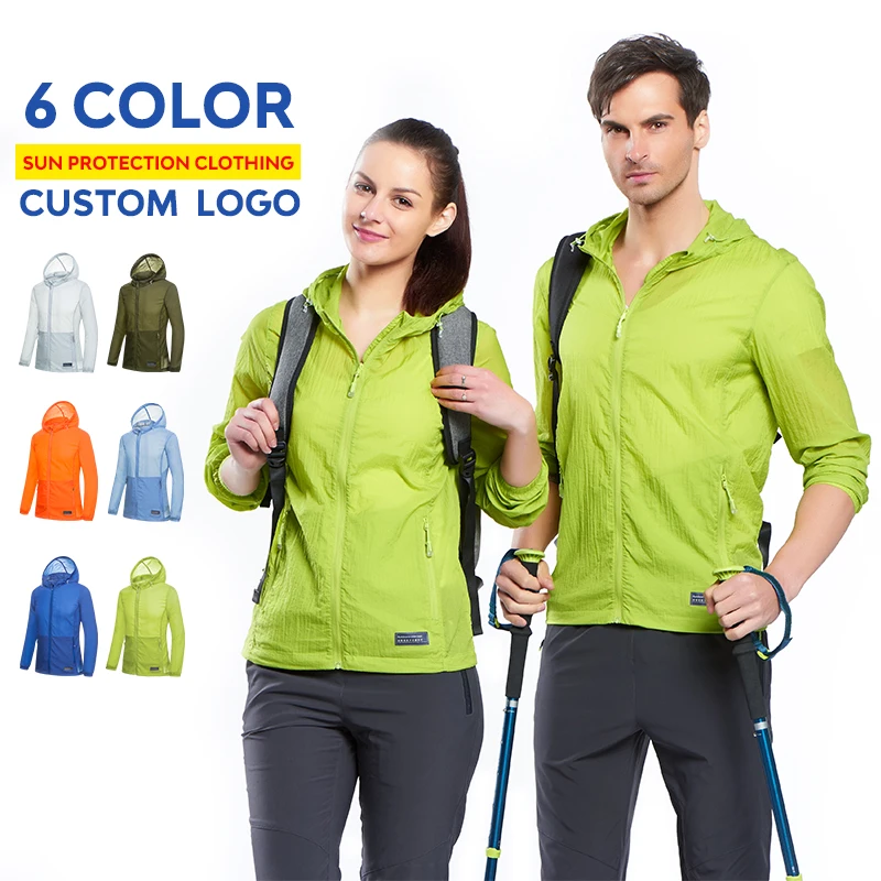 Оптовая продажа, одежда для защиты от солнца на заказ, унисекс, с капюшоном, защита от сыпи, дышащая, крутая на ощупь мужская одежда на молнии