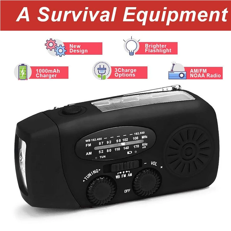 Portable crank radio AM/FM Weather Radio with LED Flashlight power bank solar emergency aircraft radio
