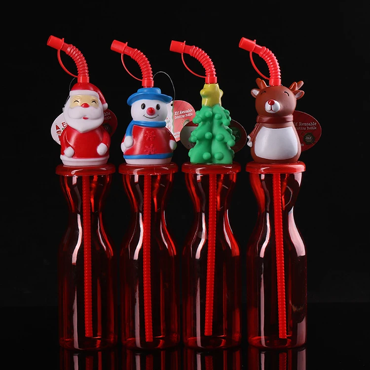 Christmas Gifts Clear PET Christmas Water Elf Bottles Plastic Santa Drinking Juice Milk Tumbler Beer Cups With Straw And Lid