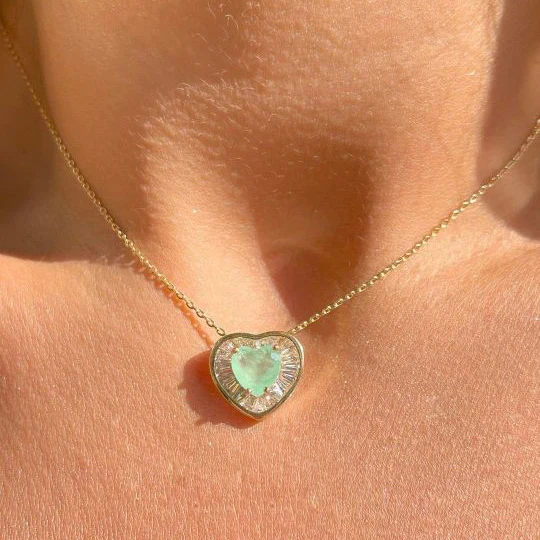 Aotu wholesale conjuntos de jias paraiba tourmaline zirconia semijoia fusion heart jewelry sets