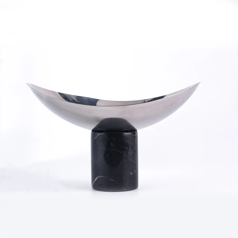 Light luxury Home Decorative Serving Candy Tray Stainless steel Dry Fruit Plate Serving Tray Marble Fruit Bowl