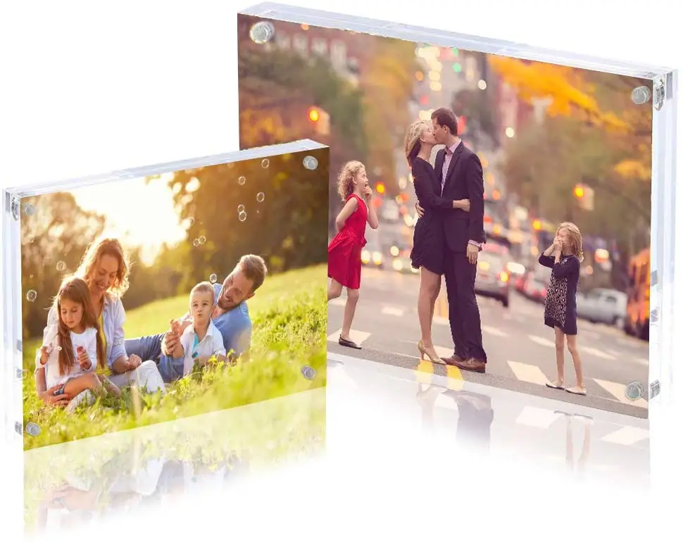 
Acrylic Photo Frame 4x6-5 Piece Gift Box Packaging, Birthday Wedding Party-Clear Family Desktop Double-sided Photo Frame 