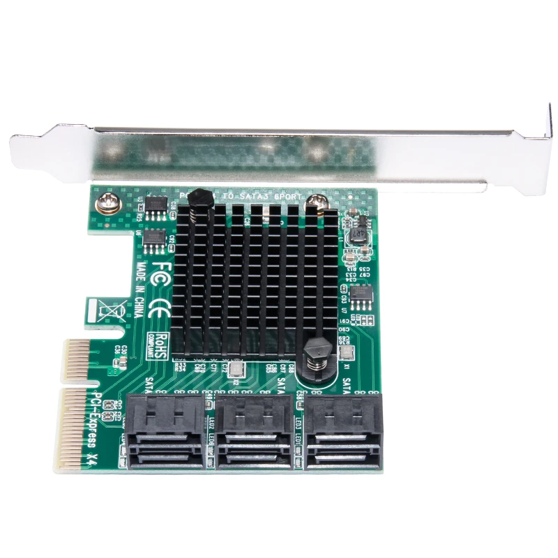 PCI-E PCIe 1X T0 6 Port SATA 3.0  Expansion Convert Card 6Gbps ASM1062 with Heatsink for IPFS Hard Disk
