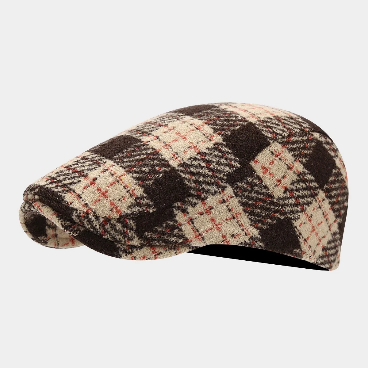 Irish Outdoor Plaid Beret Winter Hat for Men Women Wool Tweed Newsboy Flat Cap