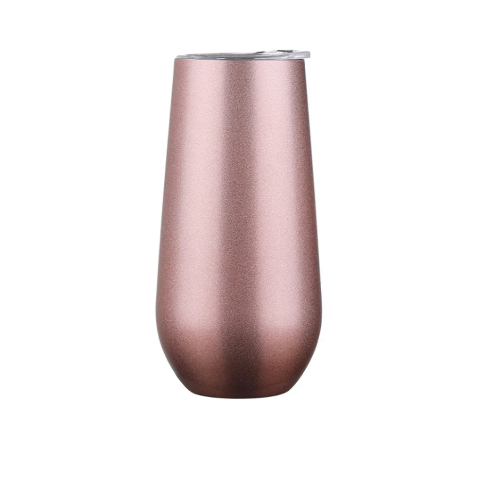 6oz Custom Sublimated Insulated Stainless Champagne Flute Tumbler with Lid Stemless Mug for Gift Giving for Birthday Wedding